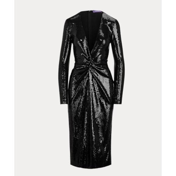 Ralph Lauren Collection Purple Label Black Sequin Cocktail Midi Dress Gown 2 XS - Picture 7 of 8